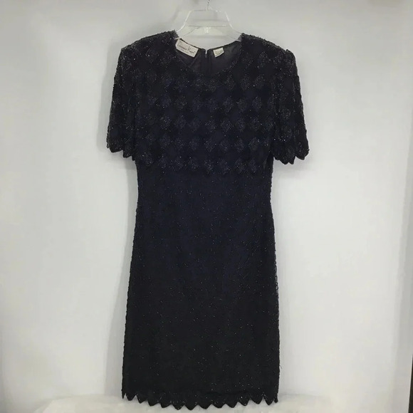 Laurence Kazar Vintage Silk Beaded Sequins Cocktail Party Dress Size Medium - Picture 1 of 11